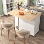 Black Rolling Kitchen Island Cart with Drop Leaf & 2 Drawers, 3-Tier Pull-Out