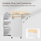 Black Rolling Kitchen Island Cart with Drop Leaf & 2 Drawers, 3-Tier Pull-Out