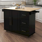Black Drop-Leaf Kitchen Island Cart with Drawers, Towel & Spice Rack, 1-Person