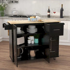 Black Drop-Leaf Kitchen Island Cart with Drawers, Towel & Spice Rack, 1-Person
