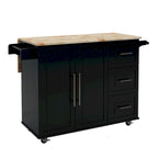 Black Drop-Leaf Kitchen Island Cart with Drawers, Towel & Spice Rack, 1-Person