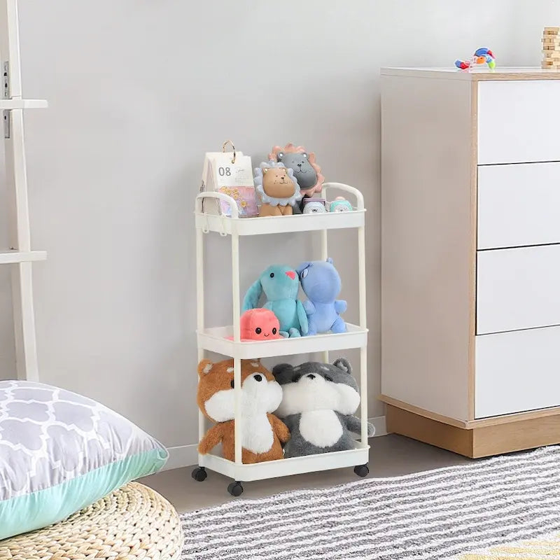 White / Black Rolling Storage Cart – 2, 3 & 4-Tier, 1-Person Use