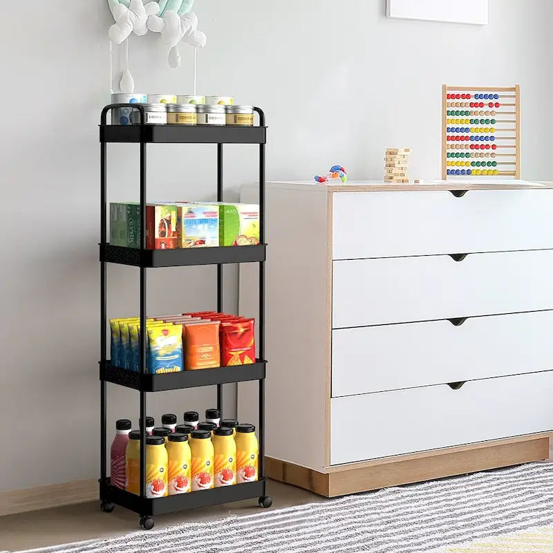White / Black Rolling Storage Cart – 2, 3 & 4-Tier, 1-Person Use