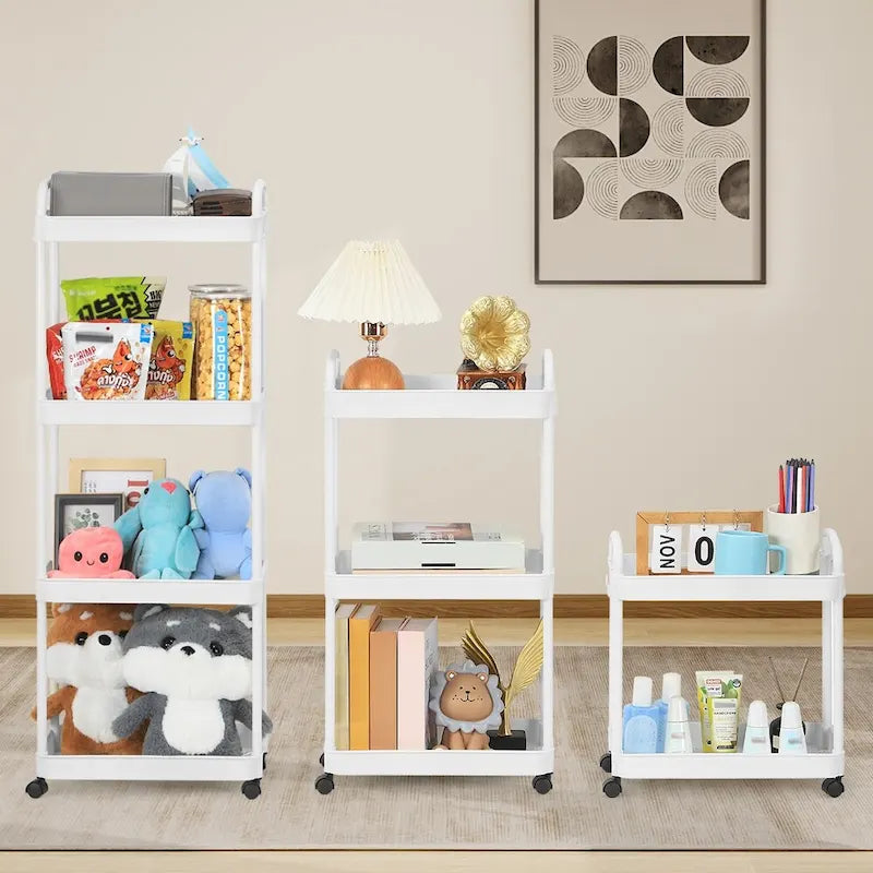 White / Black Rolling Storage Cart – 2, 3 & 4-Tier, 1-Person Use