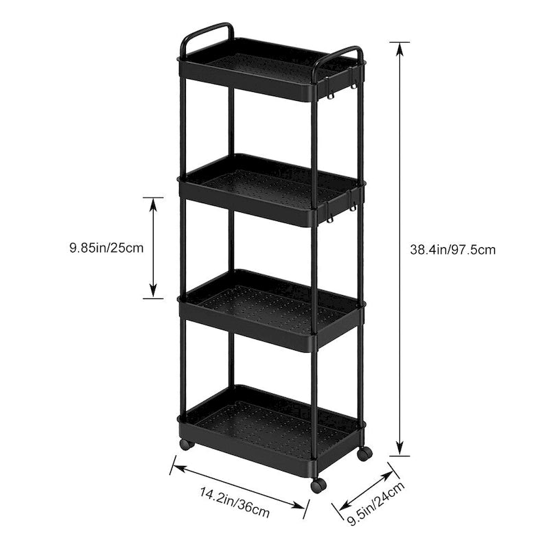 White / Black Rolling Storage Cart – 2, 3 & 4-Tier, 1-Person Use