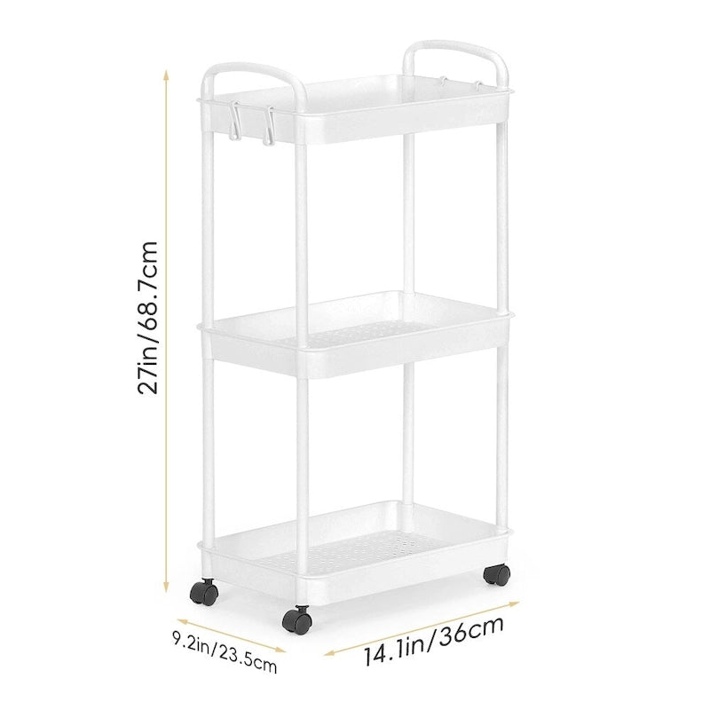 White / Black Rolling Storage Cart – 2, 3 & 4-Tier, 1-Person Use