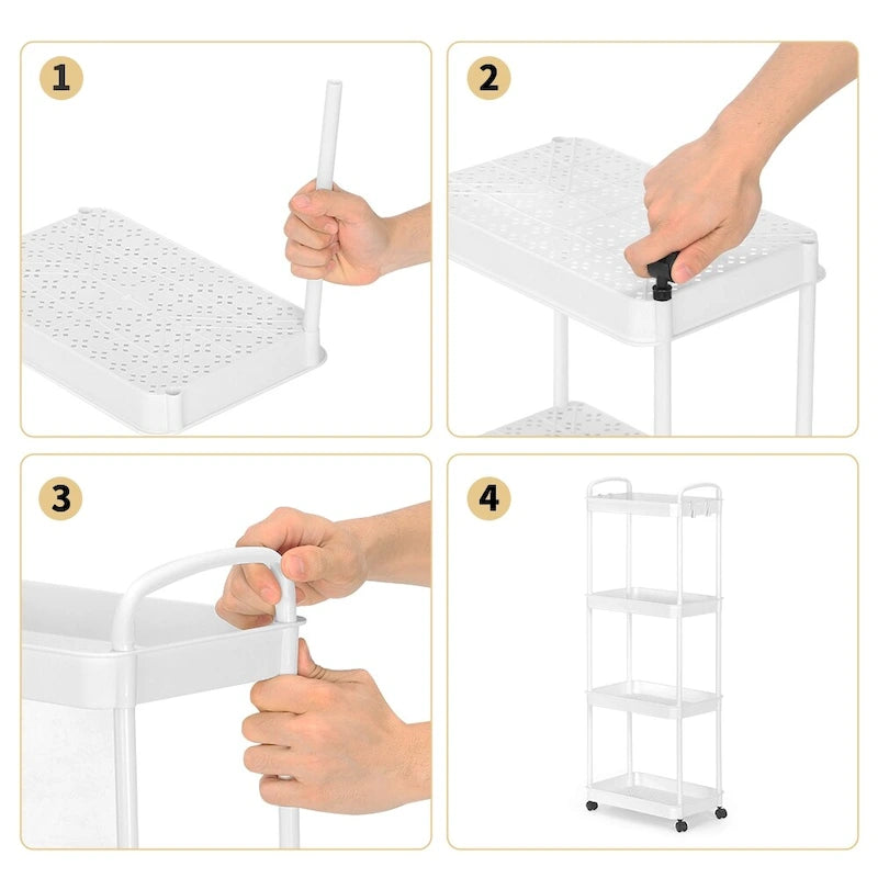 White / Black Rolling Storage Cart – 2, 3 & 4-Tier, 1-Person Use