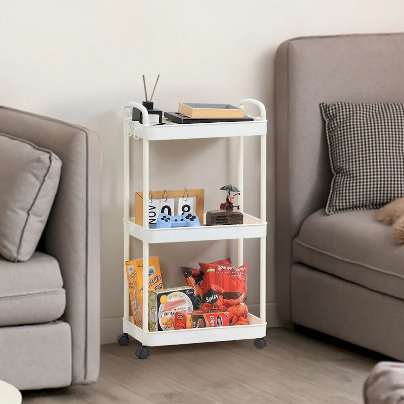 White / Black Rolling Storage Cart – 2, 3 & 4-Tier, 1-Person Use