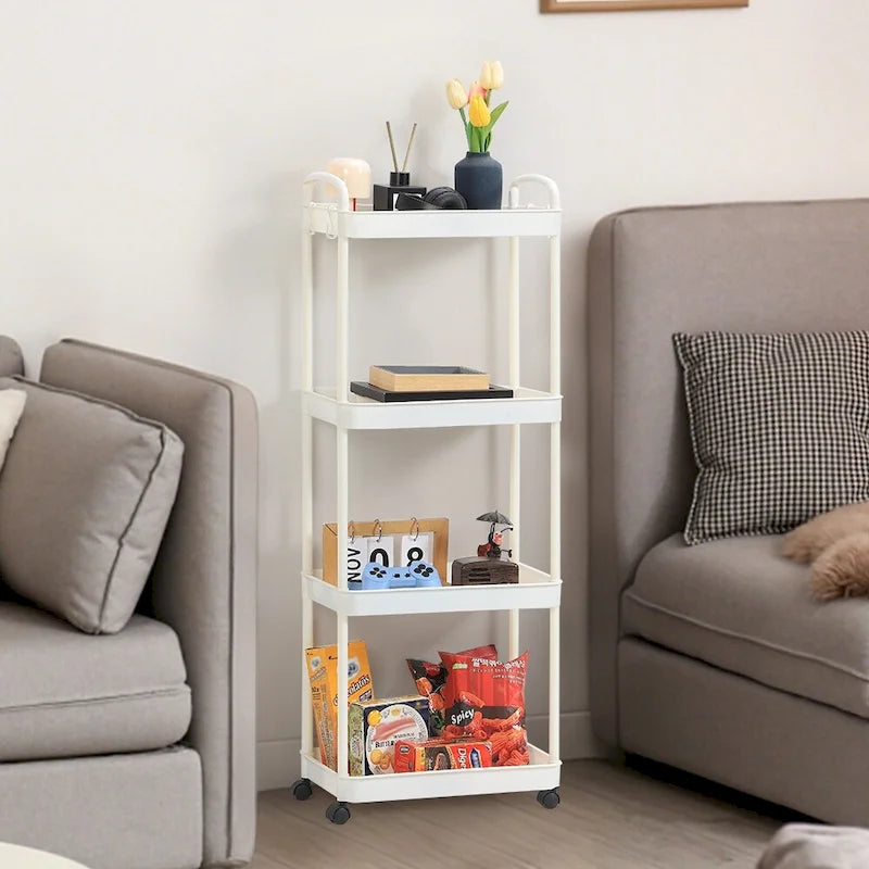 White / Black Rolling Storage Cart – 2, 3 & 4-Tier, 1-Person Use