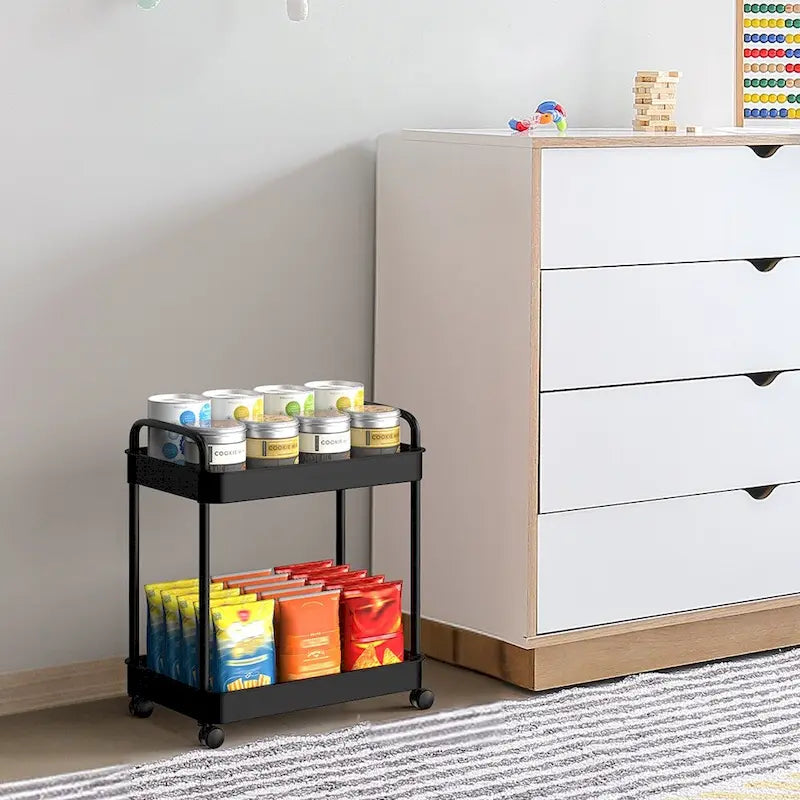 White / Black Rolling Storage Cart – 2, 3 & 4-Tier, 1-Person Use