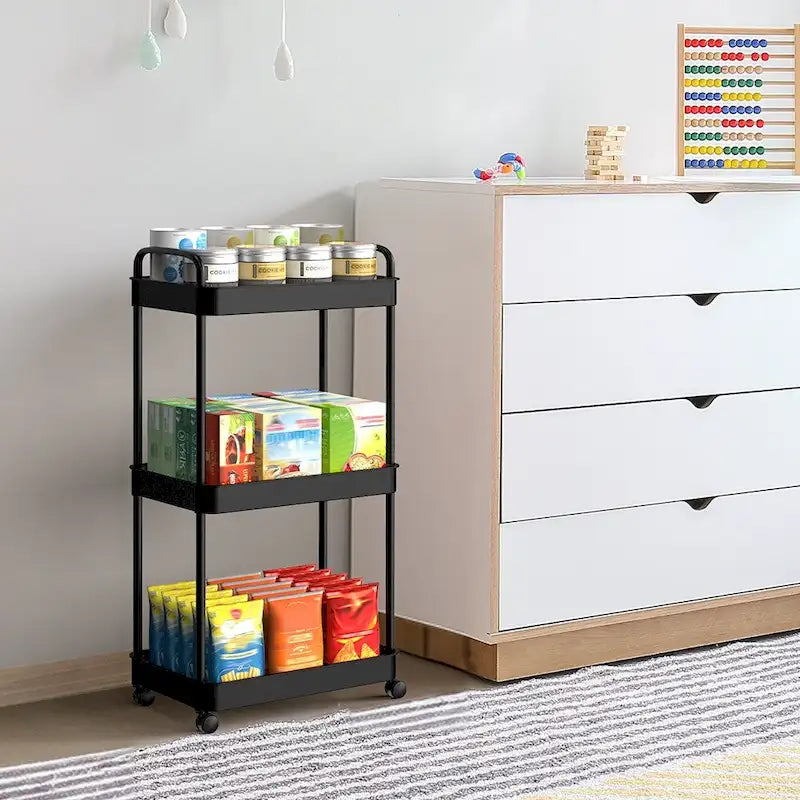 White / Black Rolling Storage Cart – 2, 3 & 4-Tier, 1-Person Use