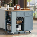 Black / Blue / White Rolling Kitchen Island with Power Outlet, Drop Leaf & Wine Rack – 1 Unit