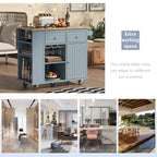 Black / Blue / White Rolling Kitchen Island with Power Outlet, Drop Leaf & Wine Rack – 1 Unit