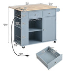 Black / Blue / White Rolling Kitchen Island with Power Outlet, Drop Leaf & Wine Rack – 1 Unit