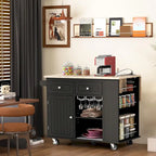 Black / Blue / White Rolling Kitchen Island with Power Outlet, Drop Leaf & Wine Rack – 1 Unit