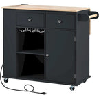 Black / Blue / White Rolling Kitchen Island with Power Outlet, Drop Leaf & Wine Rack – 1 Unit