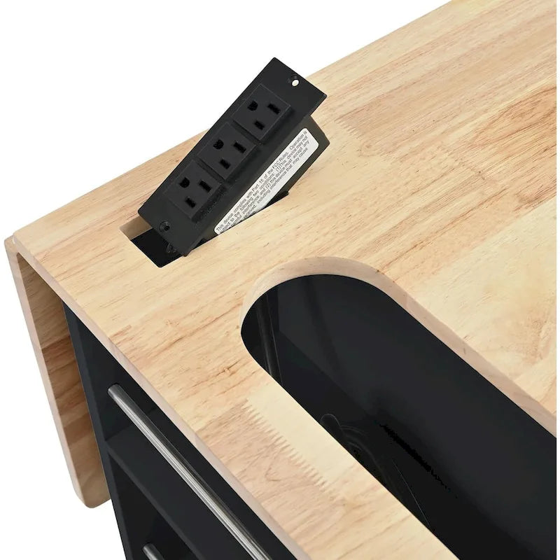 Black / Blue / White Rolling Kitchen Island with Power Outlet, Drop Leaf & Wine Rack – 1 Unit