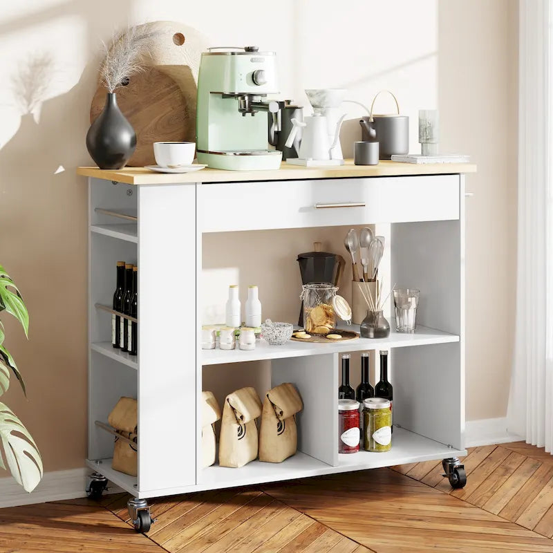 Rolling Kitchen Island Cart with Storage - Grey / Black / White, 1-Person Use