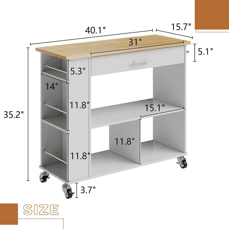 Rolling Kitchen Island Cart with Storage - Grey / Black / White, 1-Person Use