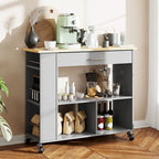 Rolling Kitchen Island Cart with Storage - Grey / Black / White, 1-Person Use