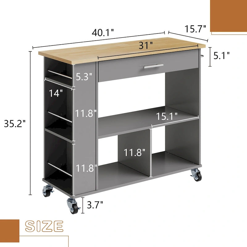 Rolling Kitchen Island Cart with Storage - Grey / Black / White, 1-Person Use