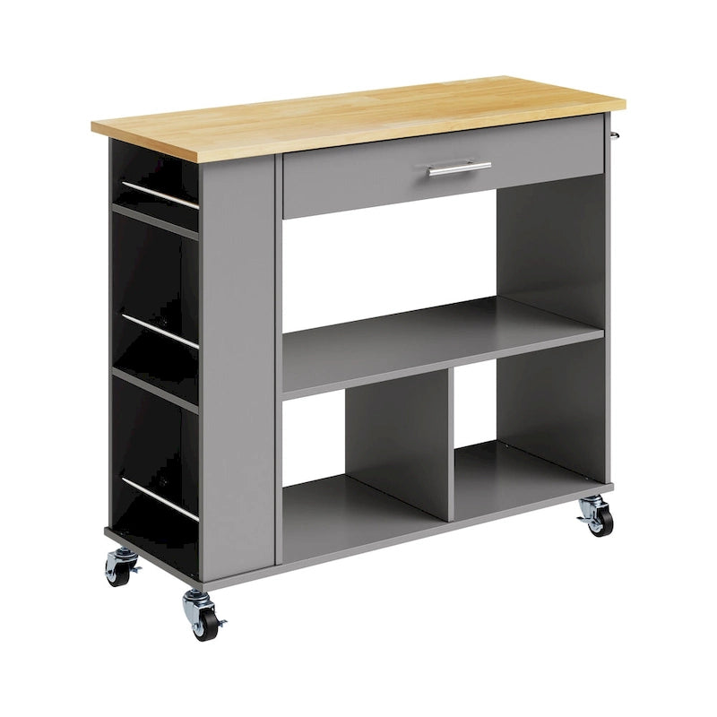 Rolling Kitchen Island Cart with Storage - Grey / Black / White, 1-Person Use