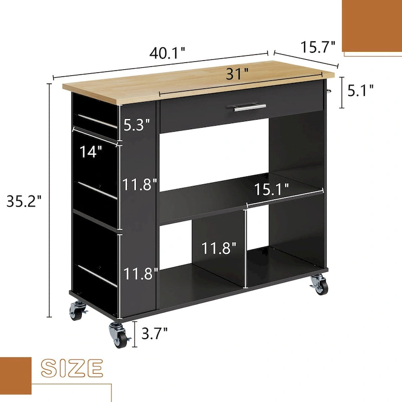 Rolling Kitchen Island Cart with Storage - Grey / Black / White, 1-Person Use