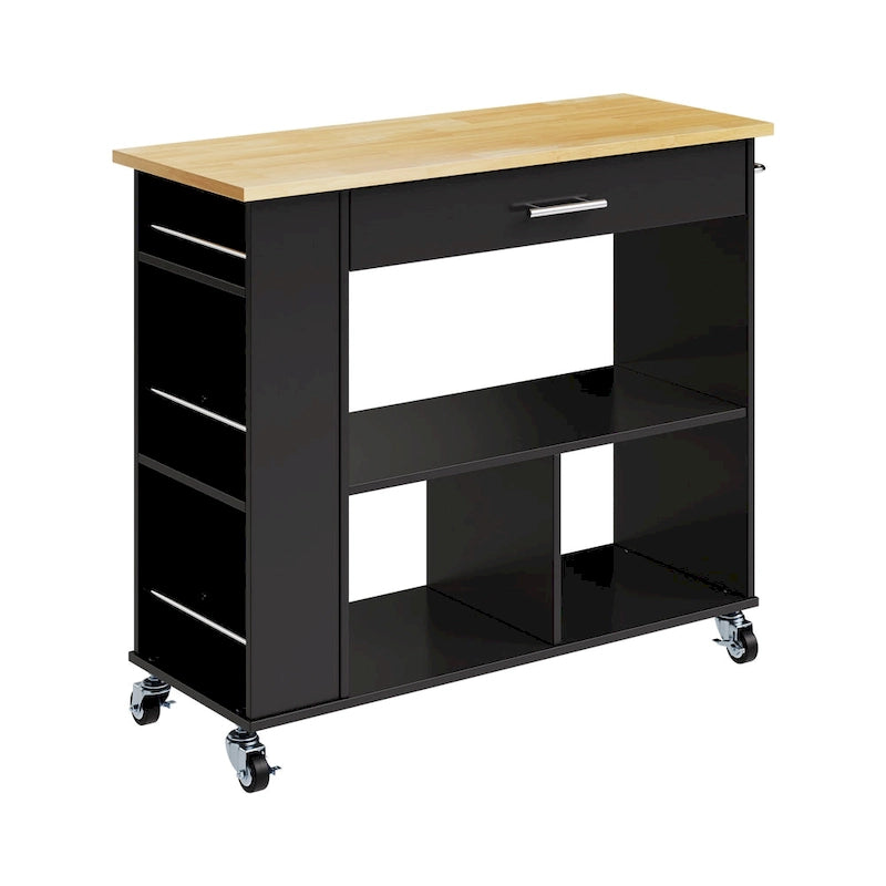 Rolling Kitchen Island Cart with Storage - Grey / Black / White, 1-Person Use