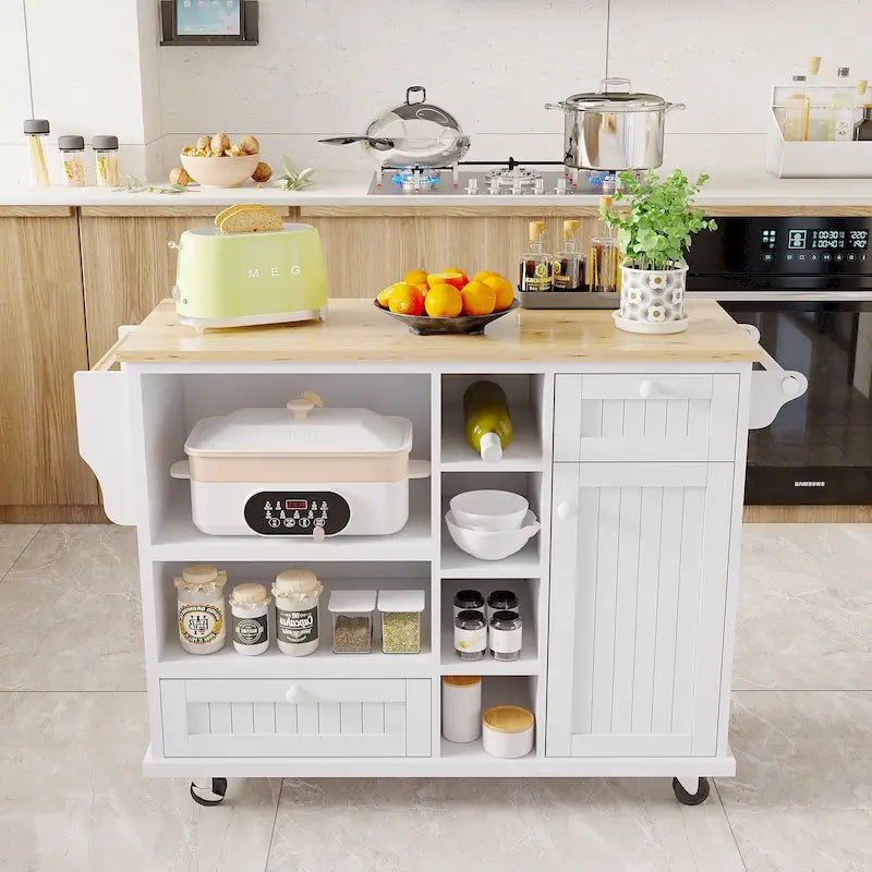 Dark Blue / White / Black Rolling Kitchen Island Cart with Storage, 2-Person Assembly
