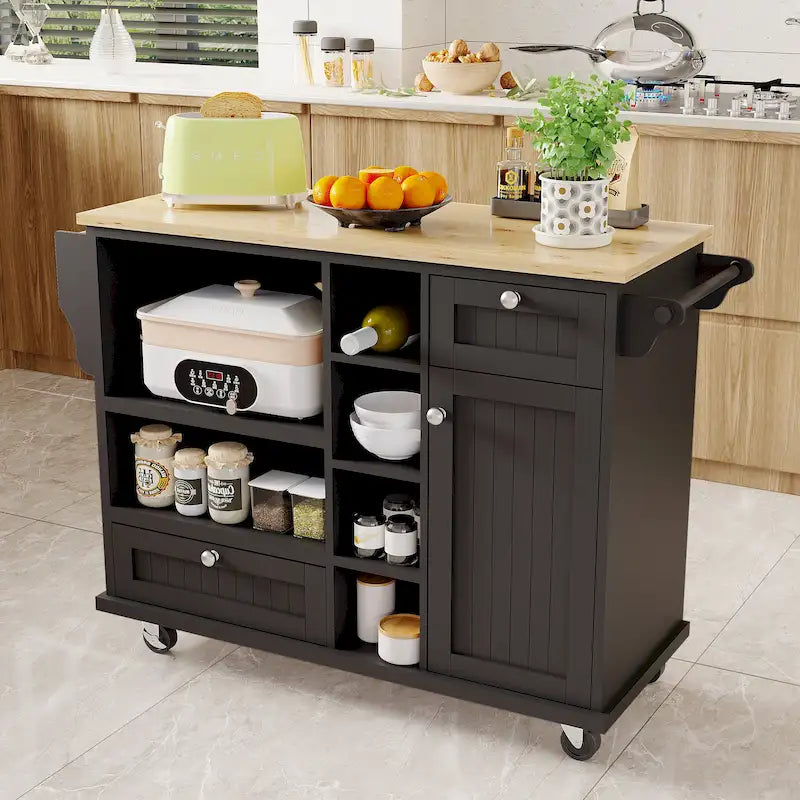 Dark Blue / White / Black Rolling Kitchen Island Cart with Storage, 2-Person Assembly