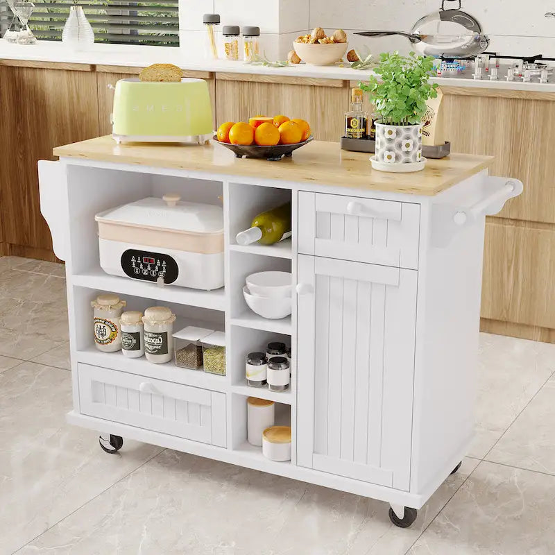 Dark Blue / White / Black Rolling Kitchen Island Cart with Storage, 2-Person Assembly