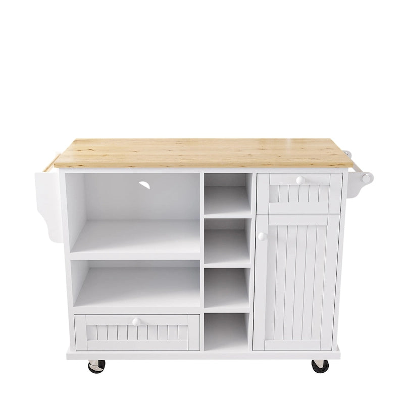 Dark Blue / White / Black Rolling Kitchen Island Cart with Storage, 2-Person Assembly