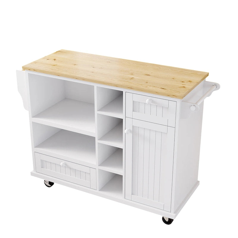 Dark Blue / White / Black Rolling Kitchen Island Cart with Storage, 2-Person Assembly