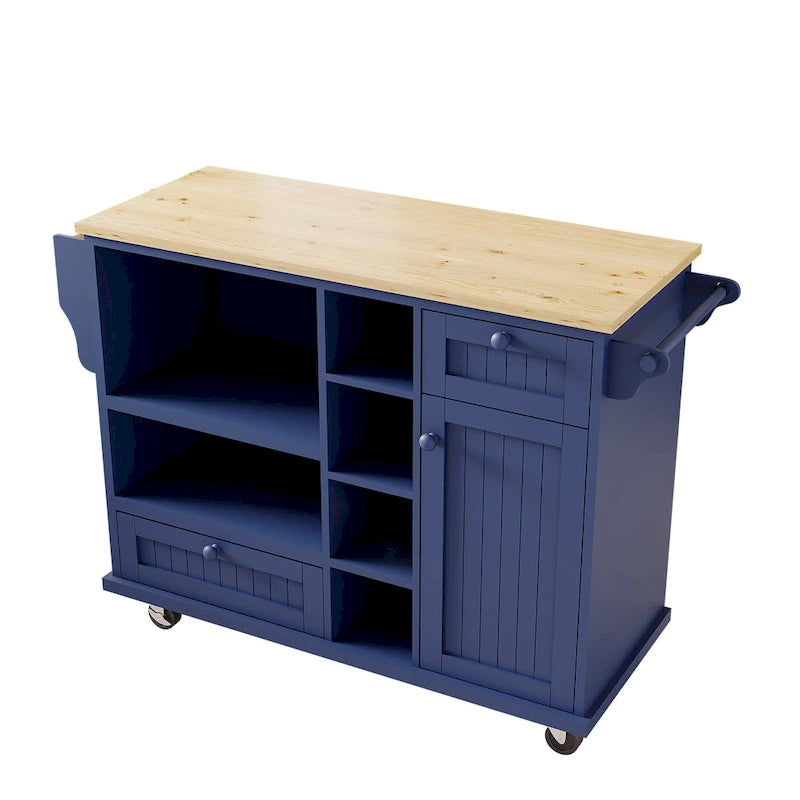 Dark Blue / White / Black Rolling Kitchen Island Cart with Storage, 2-Person Assembly