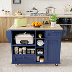 Dark Blue / White / Black Rolling Kitchen Island Cart with Storage, 2-Person Assembly