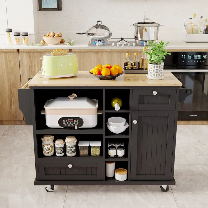 Dark Blue / White / Black Rolling Kitchen Island Cart with Storage, 2-Person Assembly