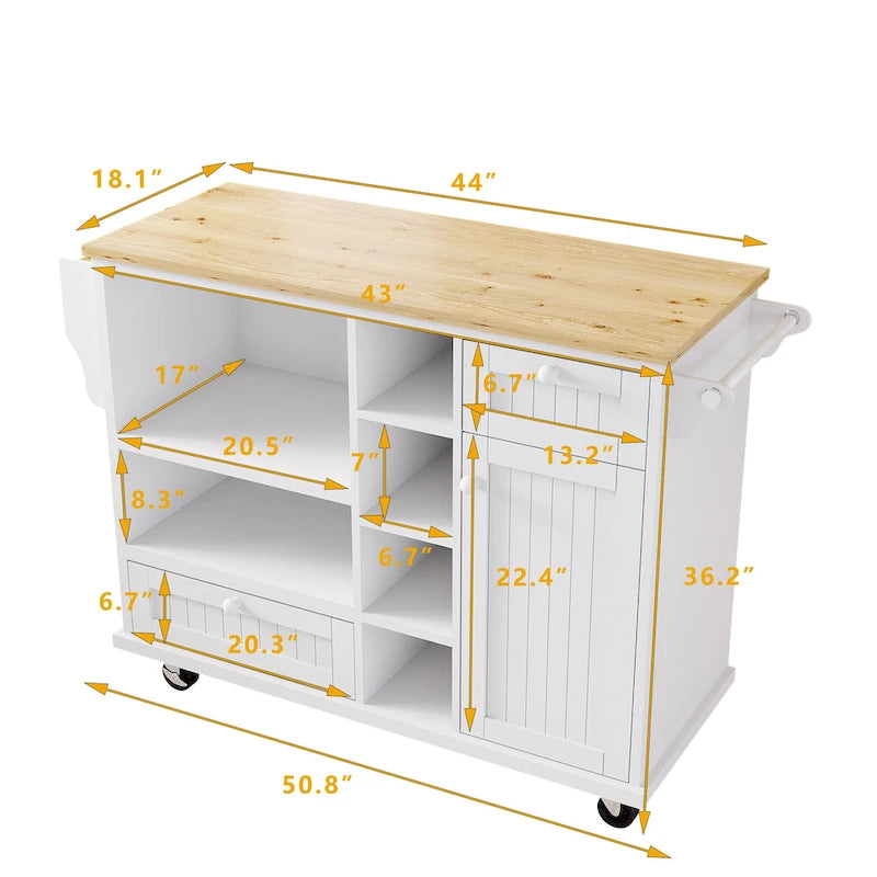 Dark Blue / White / Black Rolling Kitchen Island Cart with Storage, 2-Person Assembly