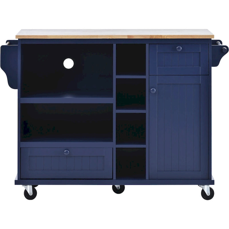 Dark Blue / White / Black Rolling Kitchen Island Cart with Storage, 2-Person Assembly