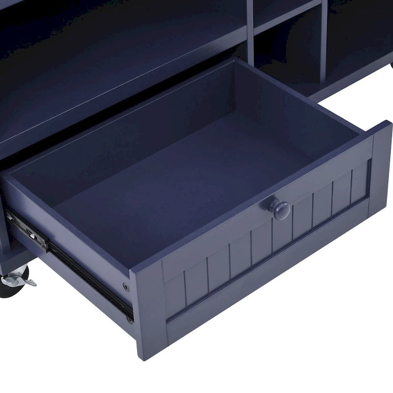 Dark Blue / White / Black Rolling Kitchen Island Cart with Storage, 2-Person Assembly