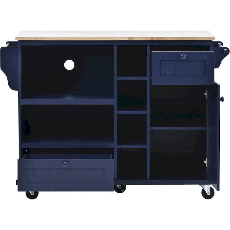 Dark Blue / White / Black Rolling Kitchen Island Cart with Storage, 2-Person Assembly