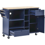 Dark Blue / White / Black Rolling Kitchen Island Cart with Storage, 2-Person Assembly