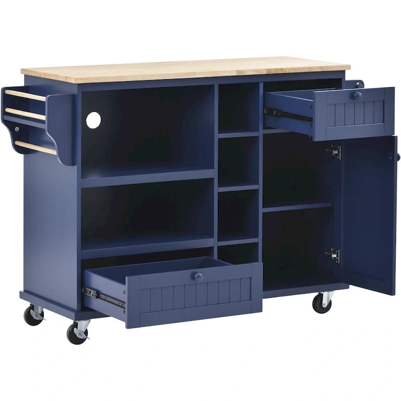Dark Blue / White / Black Rolling Kitchen Island Cart with Storage, 2-Person Assembly