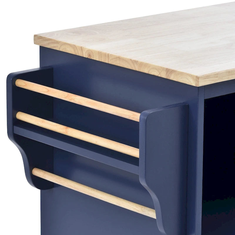 Dark Blue / White / Black Rolling Kitchen Island Cart with Storage, 2-Person Assembly