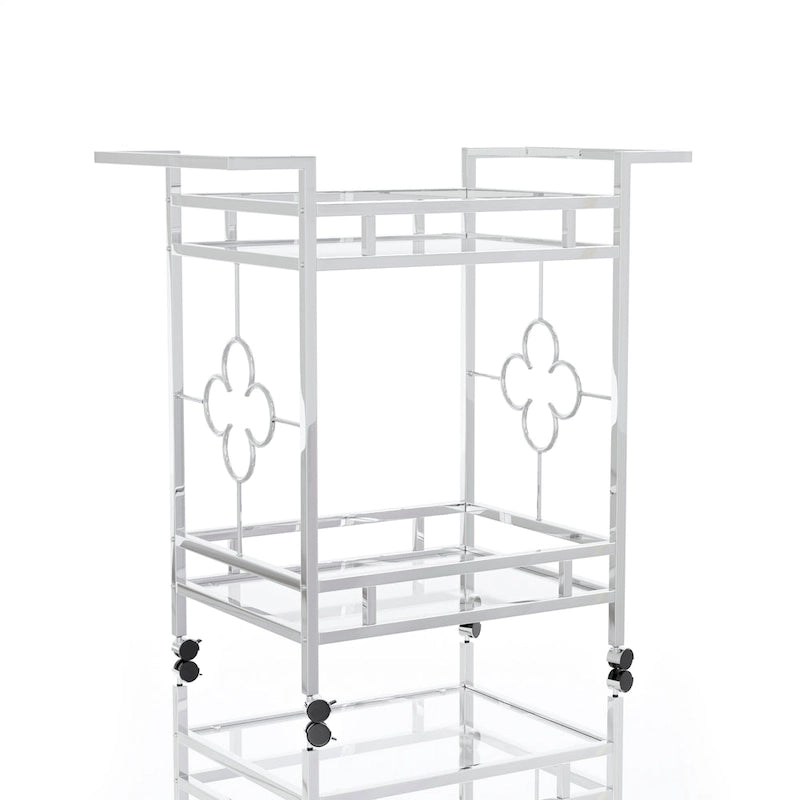 Chrome 2-Shelf Serving Cart with Casters, Contemporary Style, Seats 1