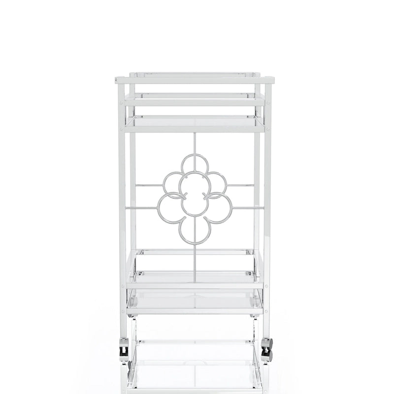 Chrome 2-Shelf Serving Cart with Casters, Contemporary Style, Seats 1