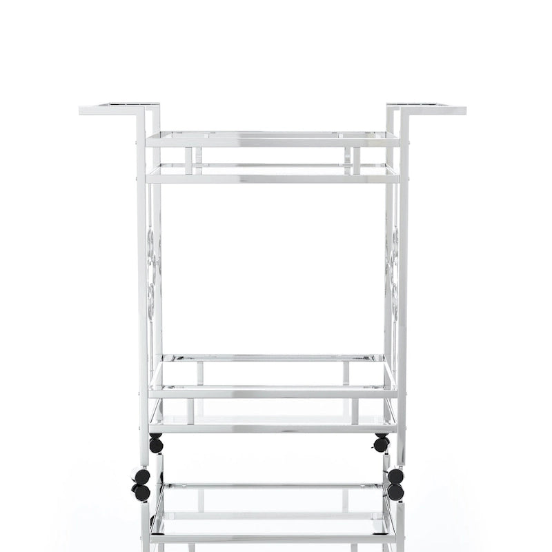 Chrome 2-Shelf Serving Cart with Casters, Contemporary Style, Seats 1