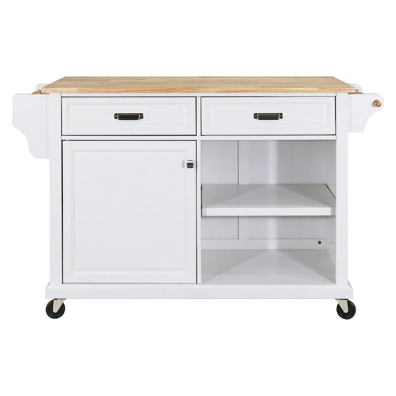 Mahogany / White / Black / Gray Rubberwood Kitchen Cart with Drop Leaf, 1-Person