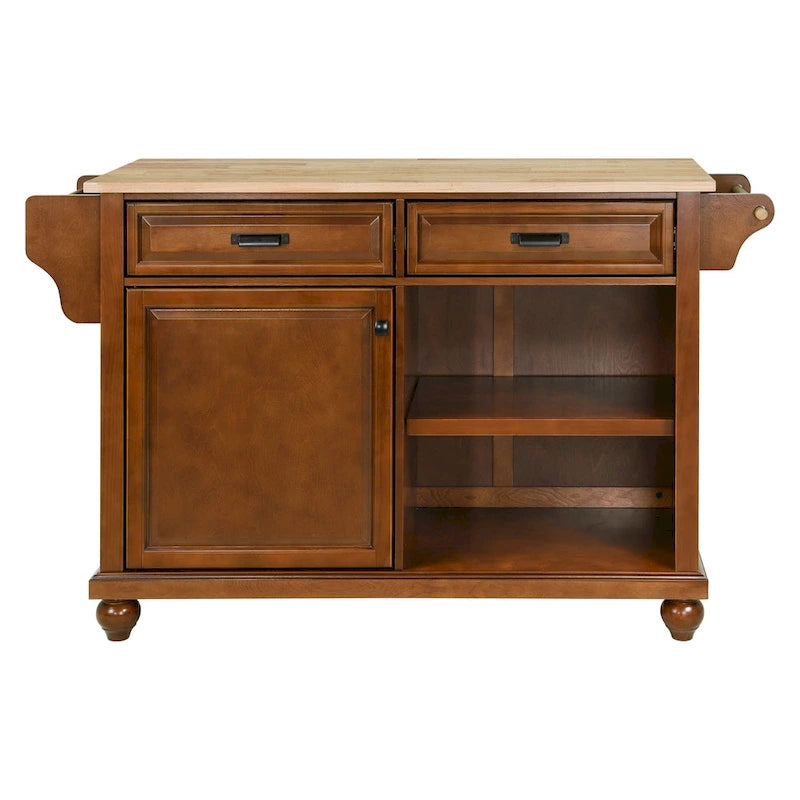 Mahogany / White / Black / Gray Rubberwood Kitchen Cart with Drop Leaf, 1-Person