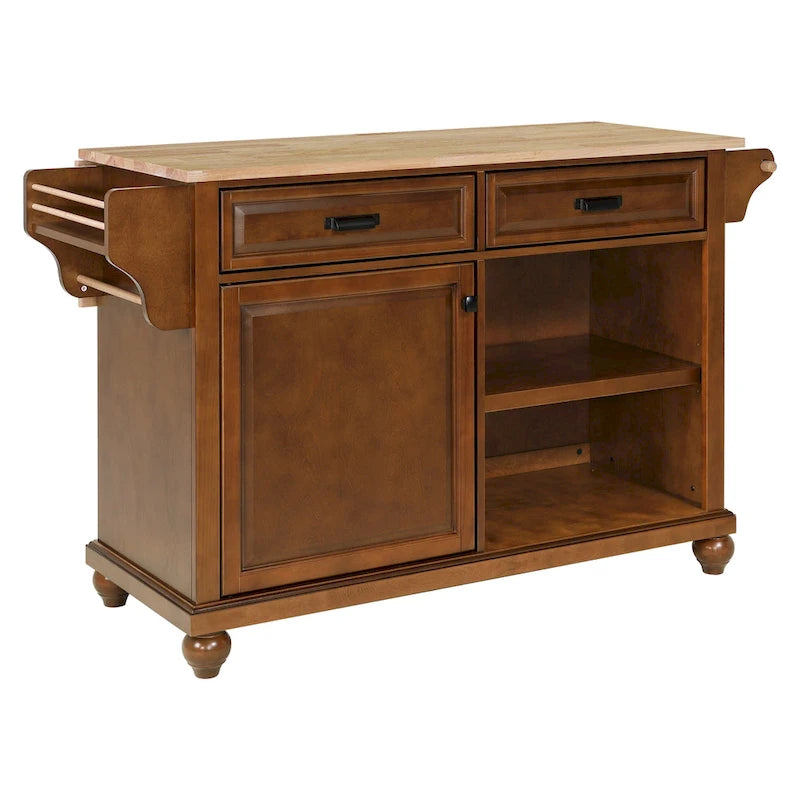 Mahogany / White / Black / Gray Rubberwood Kitchen Cart with Drop Leaf, 1-Person