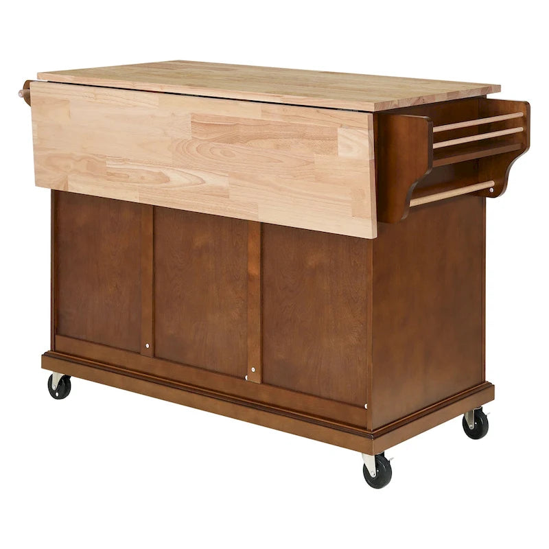 Mahogany / White / Black / Gray Rubberwood Kitchen Cart with Drop Leaf, 1-Person